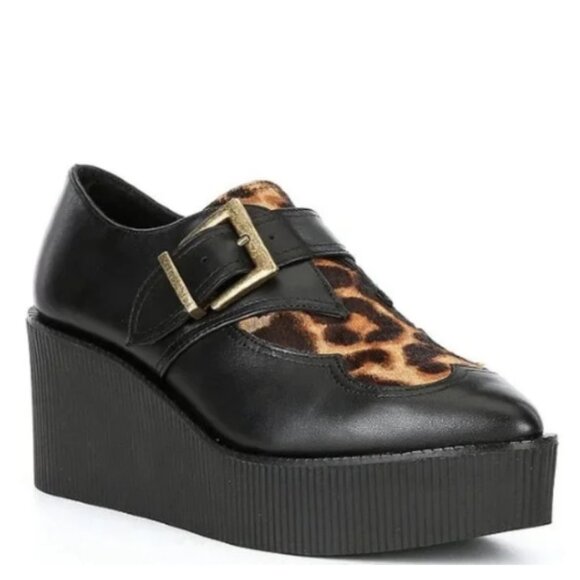 NEW Gianni Bini Slaede Leopard Print Calf Hair Platform Creepers - Picture 1 of 4